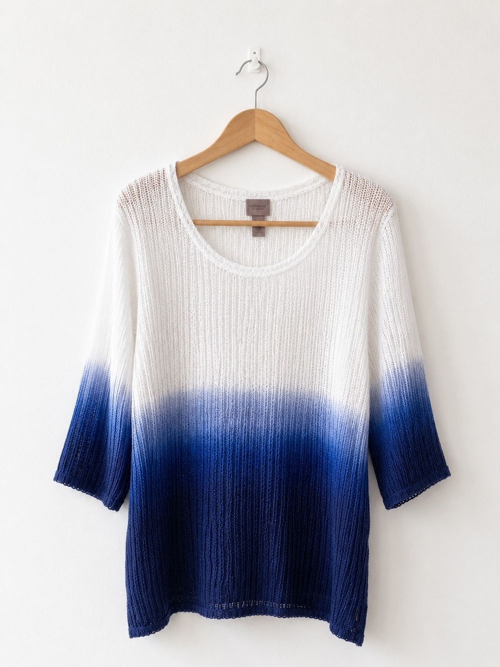 Chico's Easywear Open-Knit Top in White with Black Trim